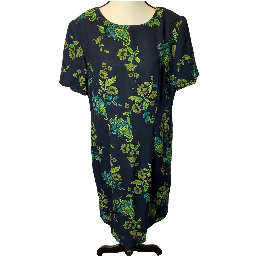 Jessica Howard Paisley Floral Dress Women 14P Black Green‎ Shift Retro Corpcore